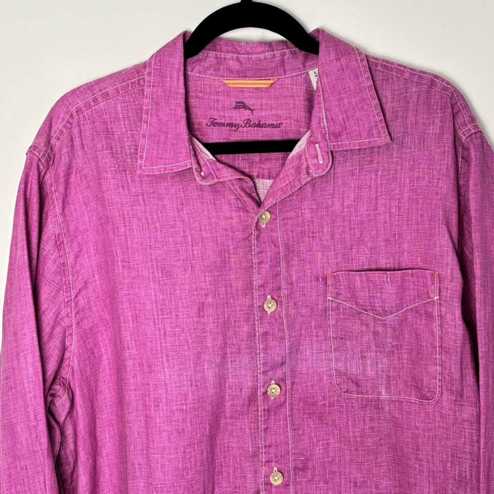 Tommy Bahama Men's 100% Linen Casual Purple Button Down Shirt Size Large - Picture 2 of 16